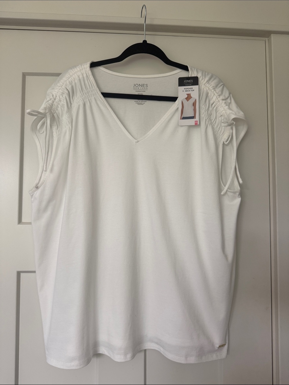 Jones New York White V-Neck Ruched Tie-Shoulder Tank NWT XXL